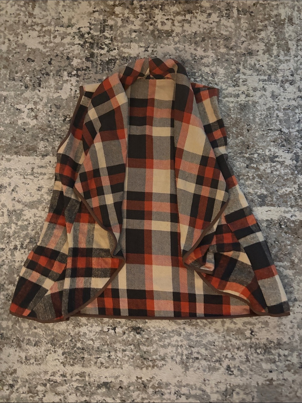 Plaid Open-Front Women's Jacket in Orange and Cream